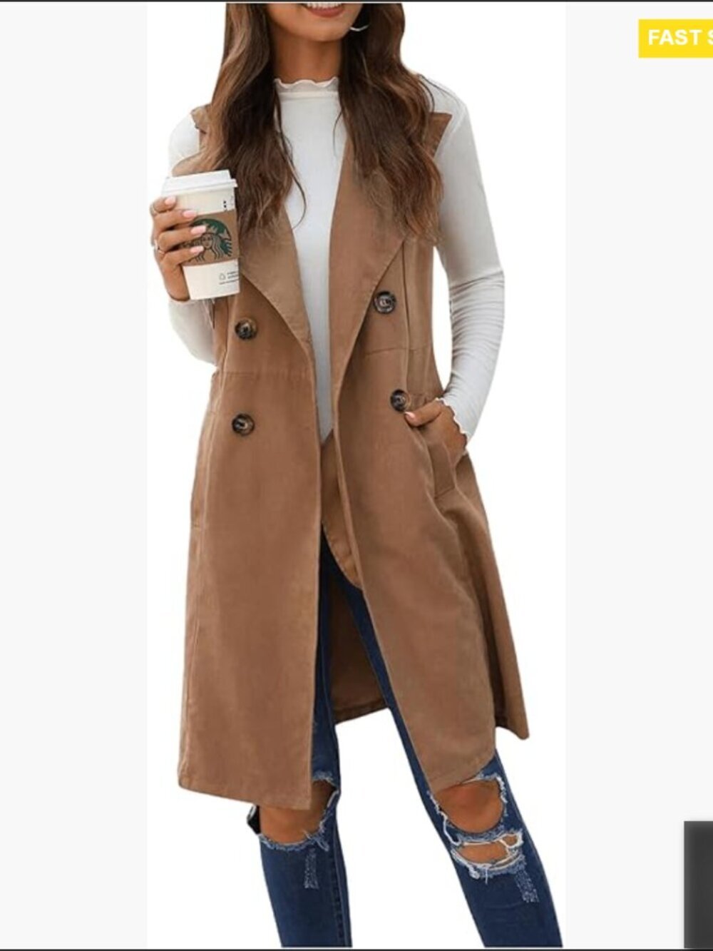 Sleeveless Long Blazer Vest Western Cowgirl Trendy Casual Business Trench Coat
